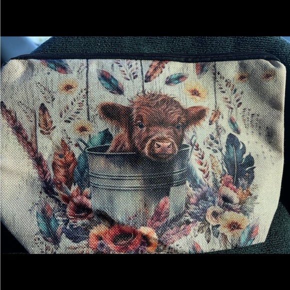 Cosmetic Bag/ Highland Cow/ Women Pouch/ Makeup/ Tools - Picture 5 of 5